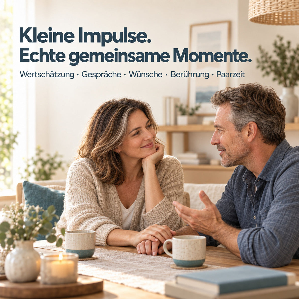 Paar im vertrauten Gespräch über Wertschätzung, Wünsche, Berührung und gemeinsame Paarzeit