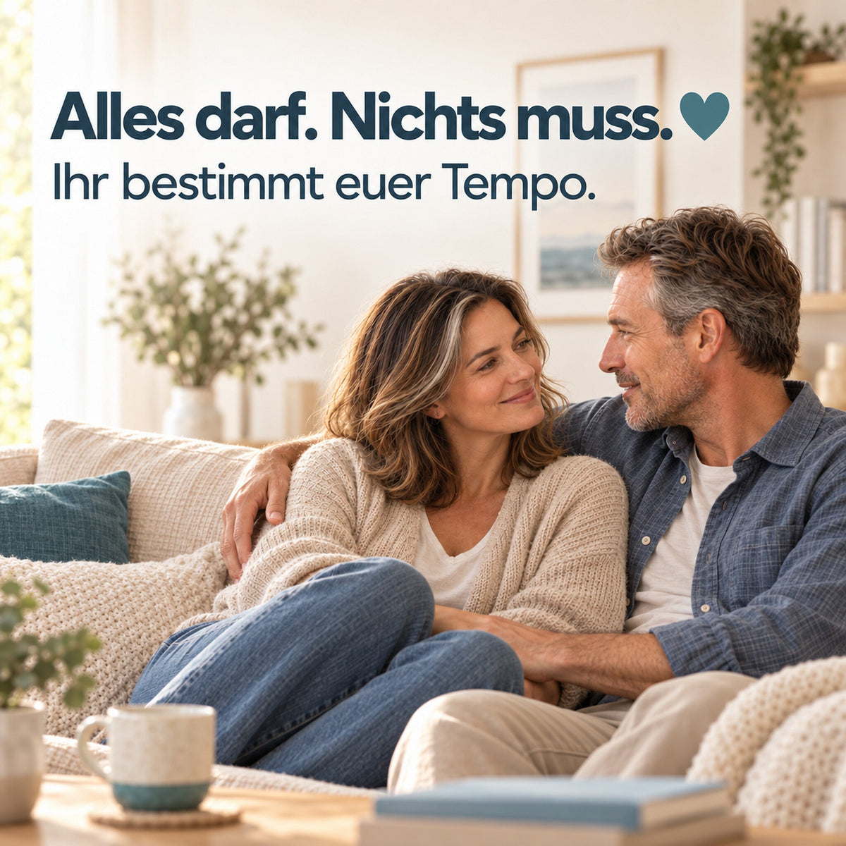 Entspanntes Paar auf dem Sofa – gemeinsame Paarreise ohne Leistungsdruck im eigenen Tempo