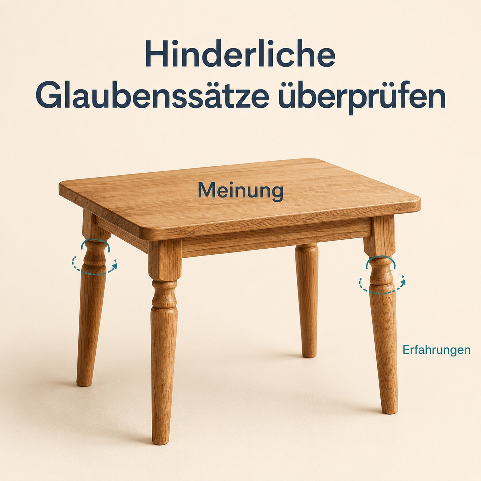 Symbolische Tischdarstellung zum Überprüfen eigener Glaubenssätze