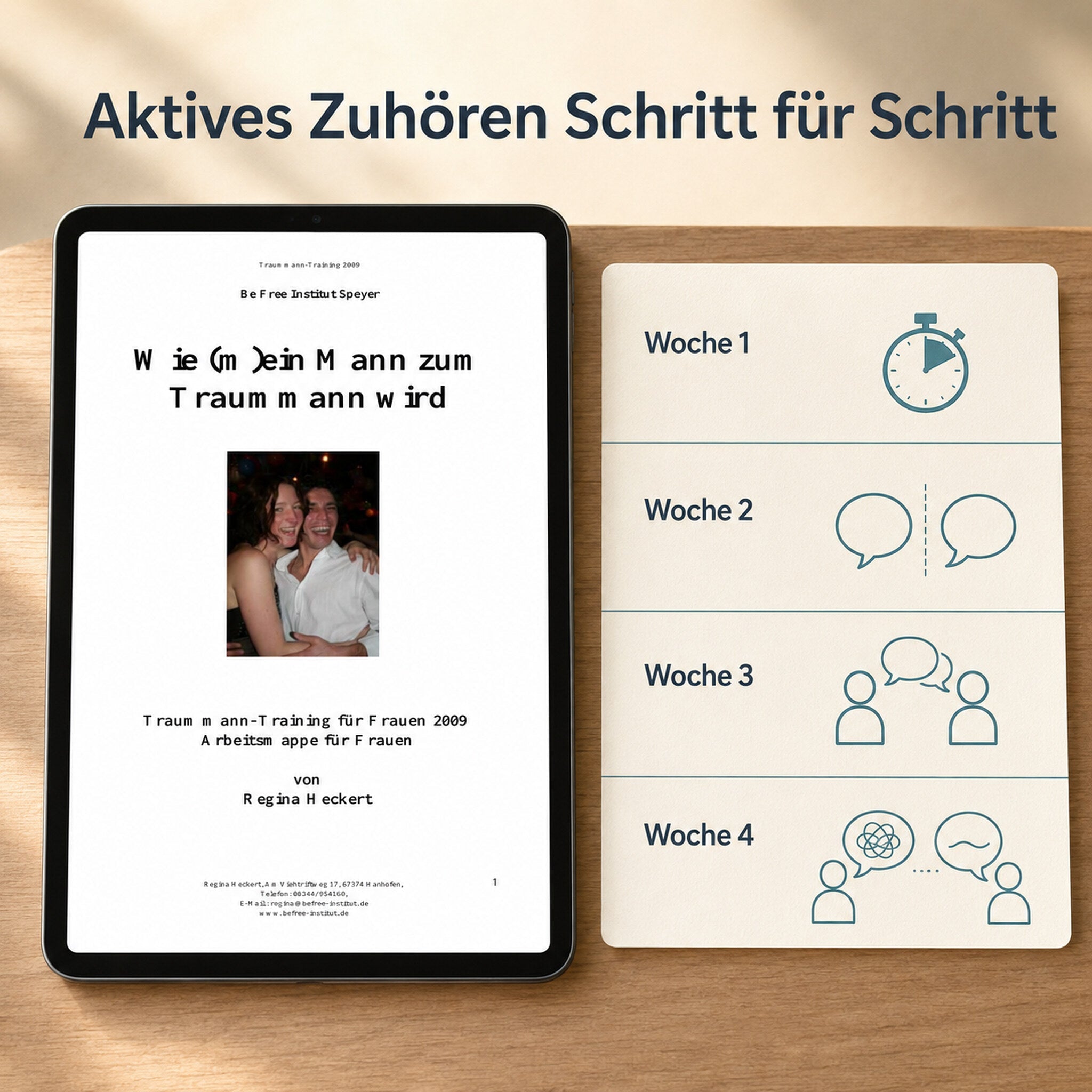 Vierwöchiger Trainingsplan für aktives Zuhören neben der PDF-Arbeitsmappe