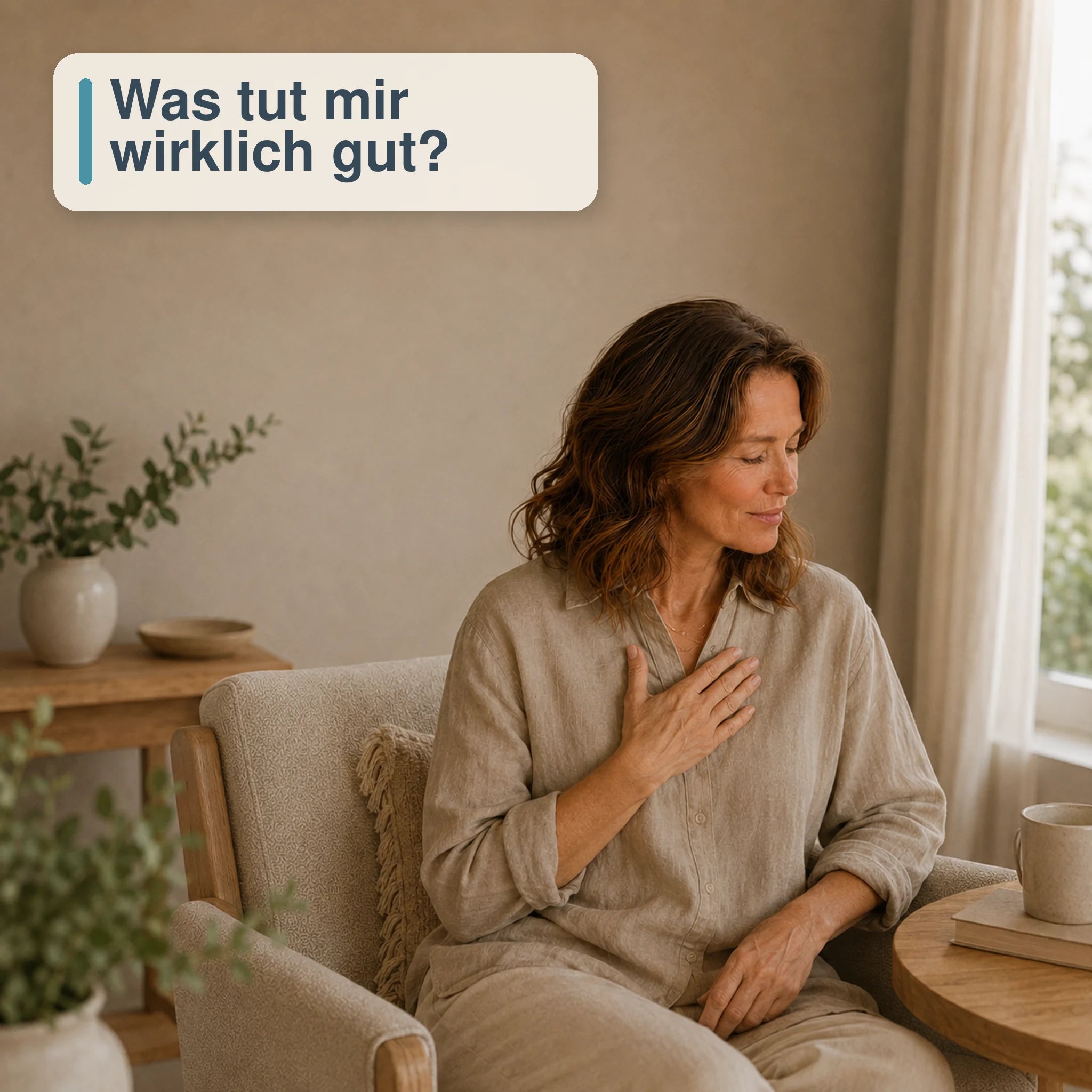 Frau erforscht achtsam ihre persönlichen Bedürfnisse und Wünsche