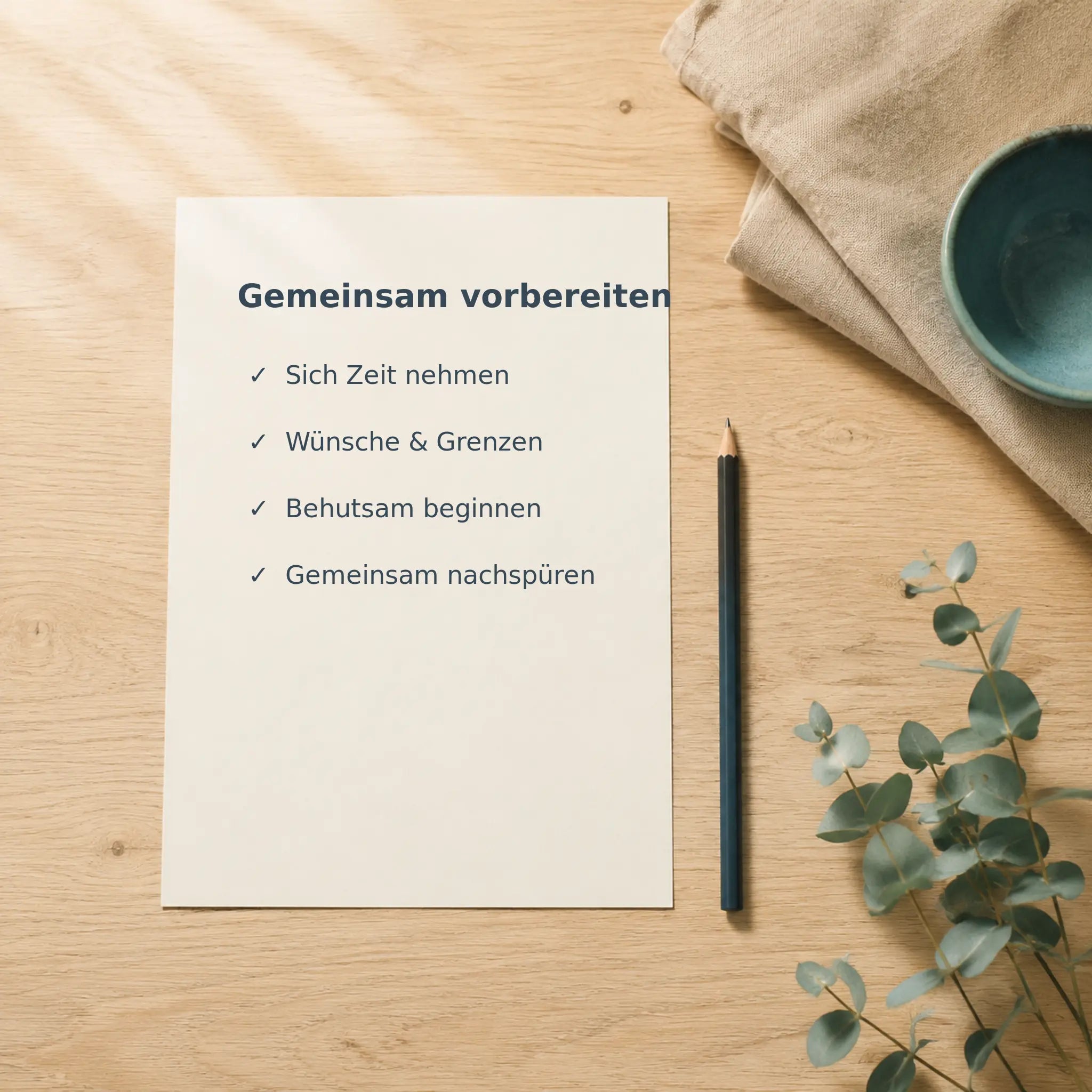 Checkliste für die gemeinsame Vorbereitung einer achtsamen tantrischen Anusmassage.
