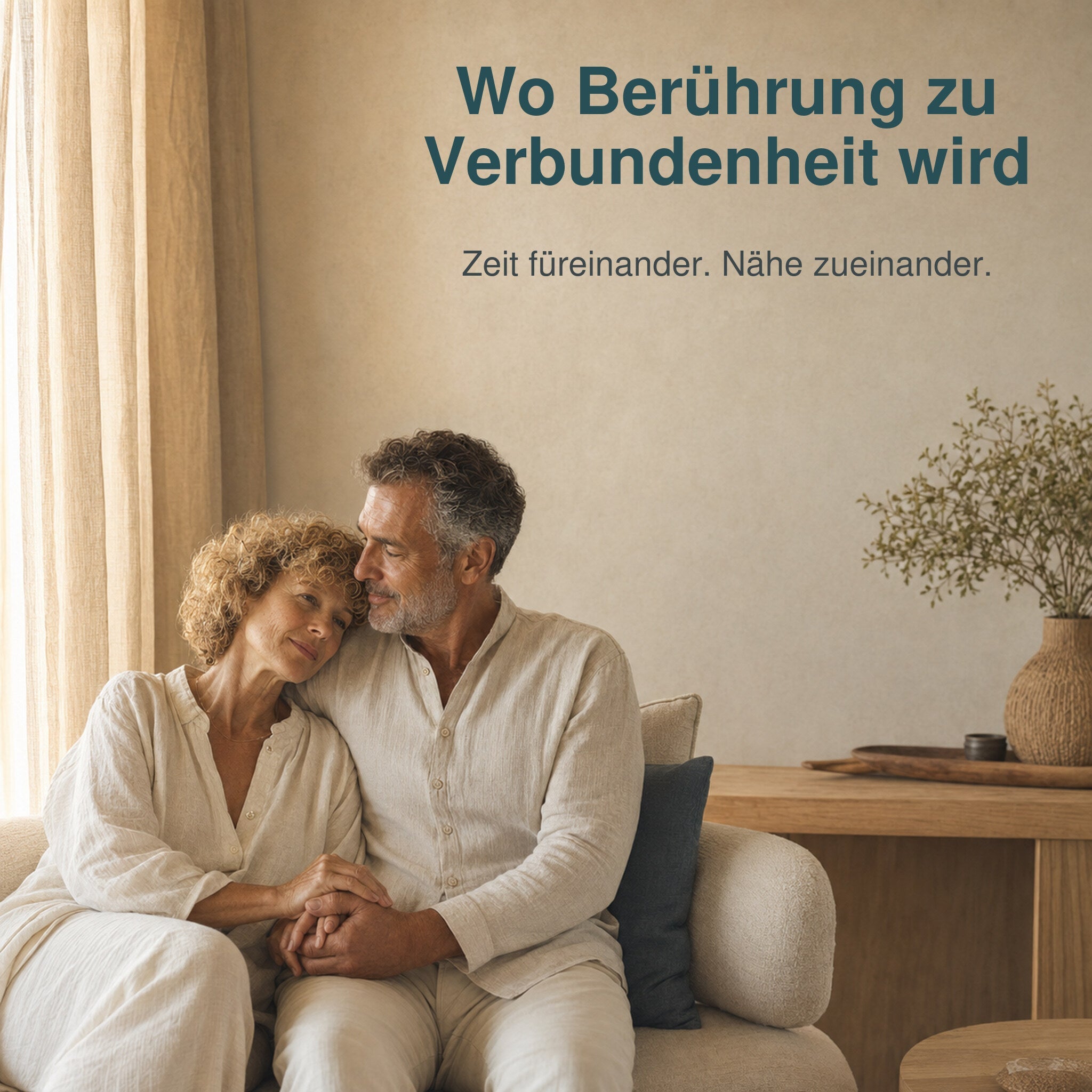 Paar erlebt nach achtsamer Berührung Ruhe, Nähe und Verbundenheit