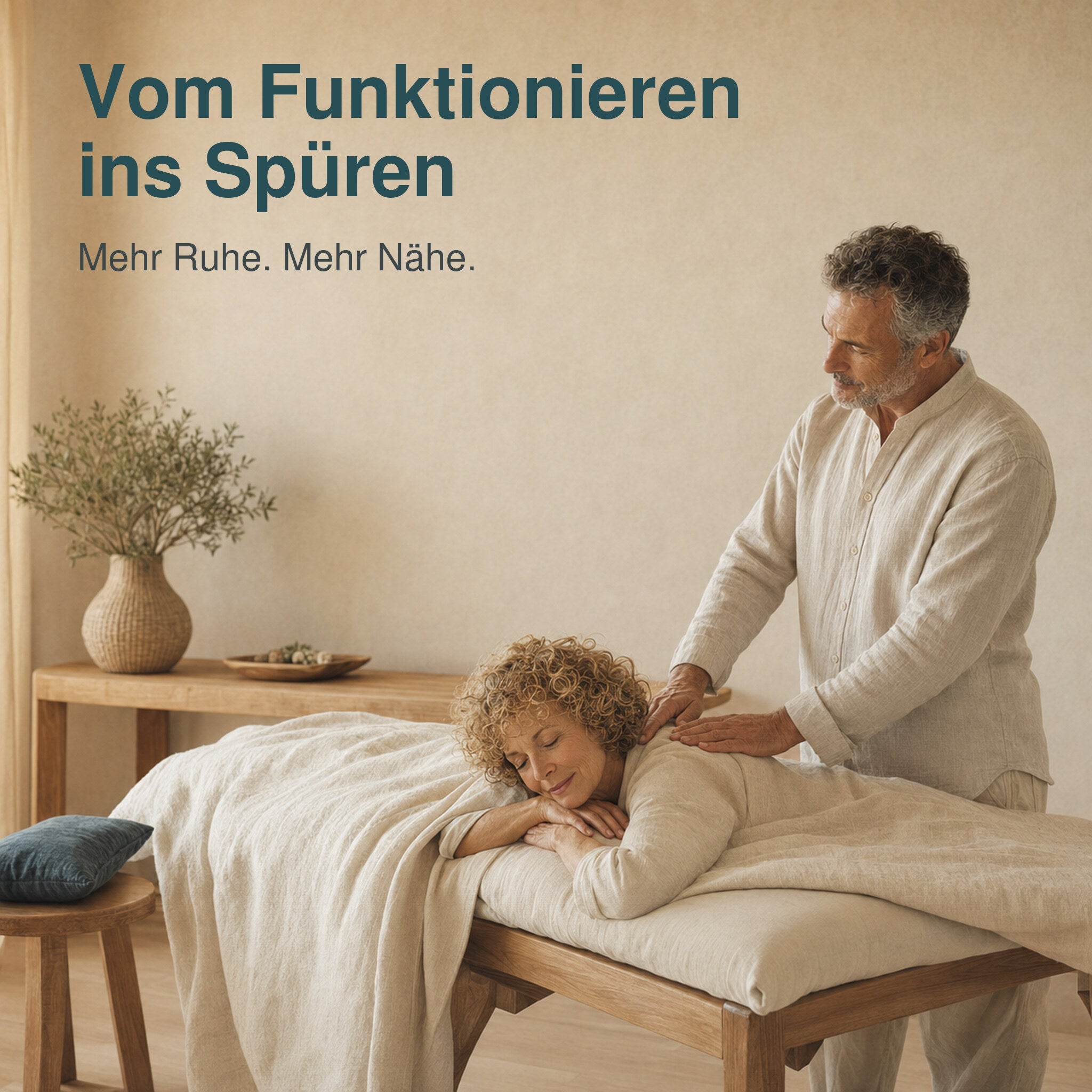 Paar findet durch eine ruhige Ganzkörpermassage vom Funktionieren ins bewusste Spüren