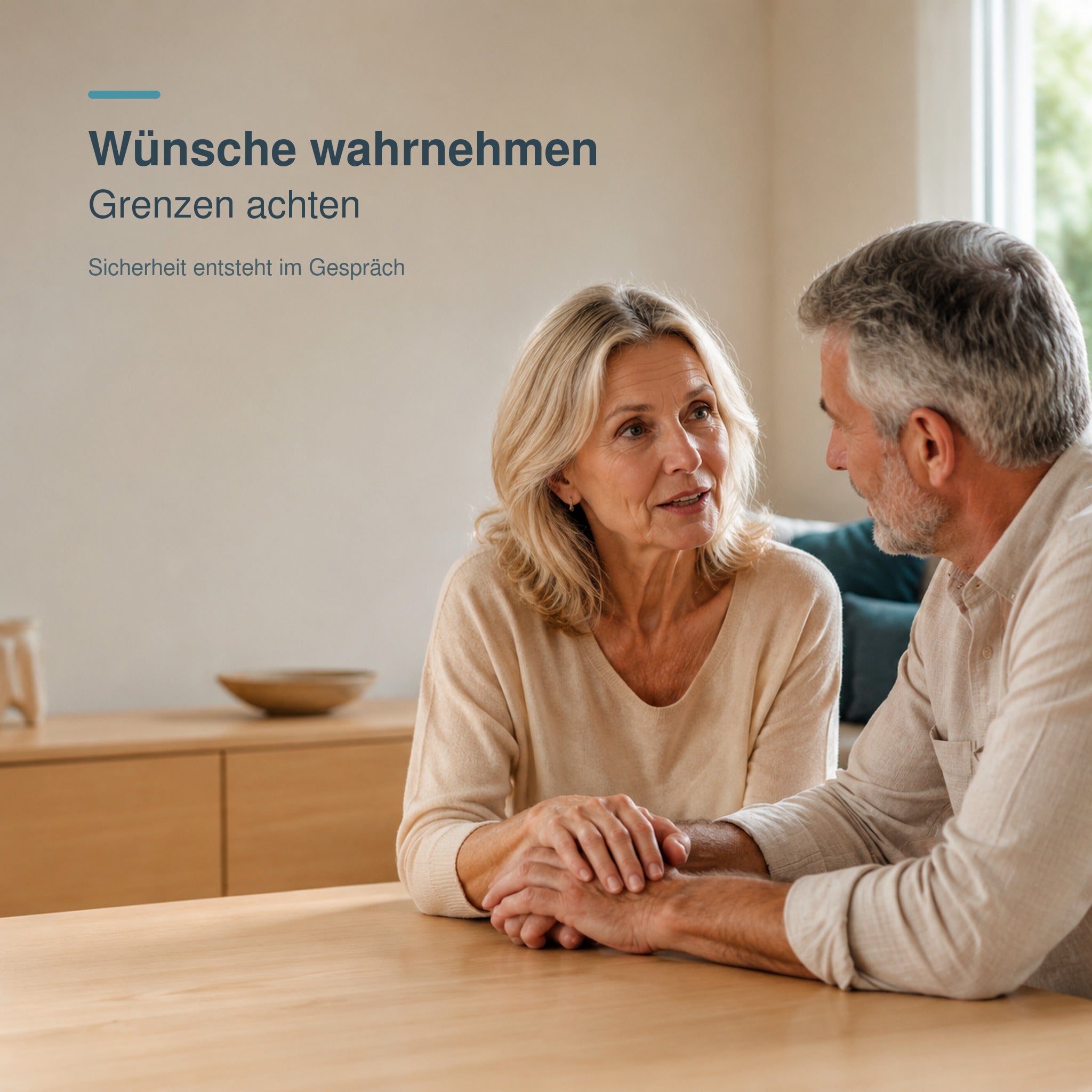 Reifes Paar im vertrauensvollen Gespräch über Wünsche und persönliche Grenzen