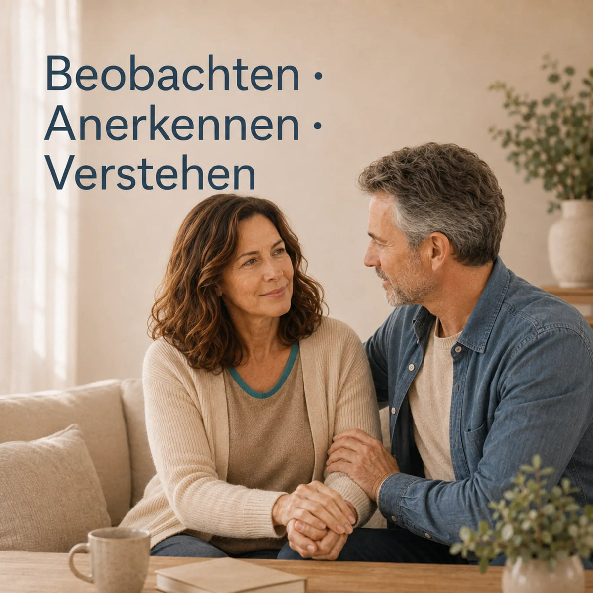 Bekleidetes Paar begegnet sich aufmerksam und anerkennend