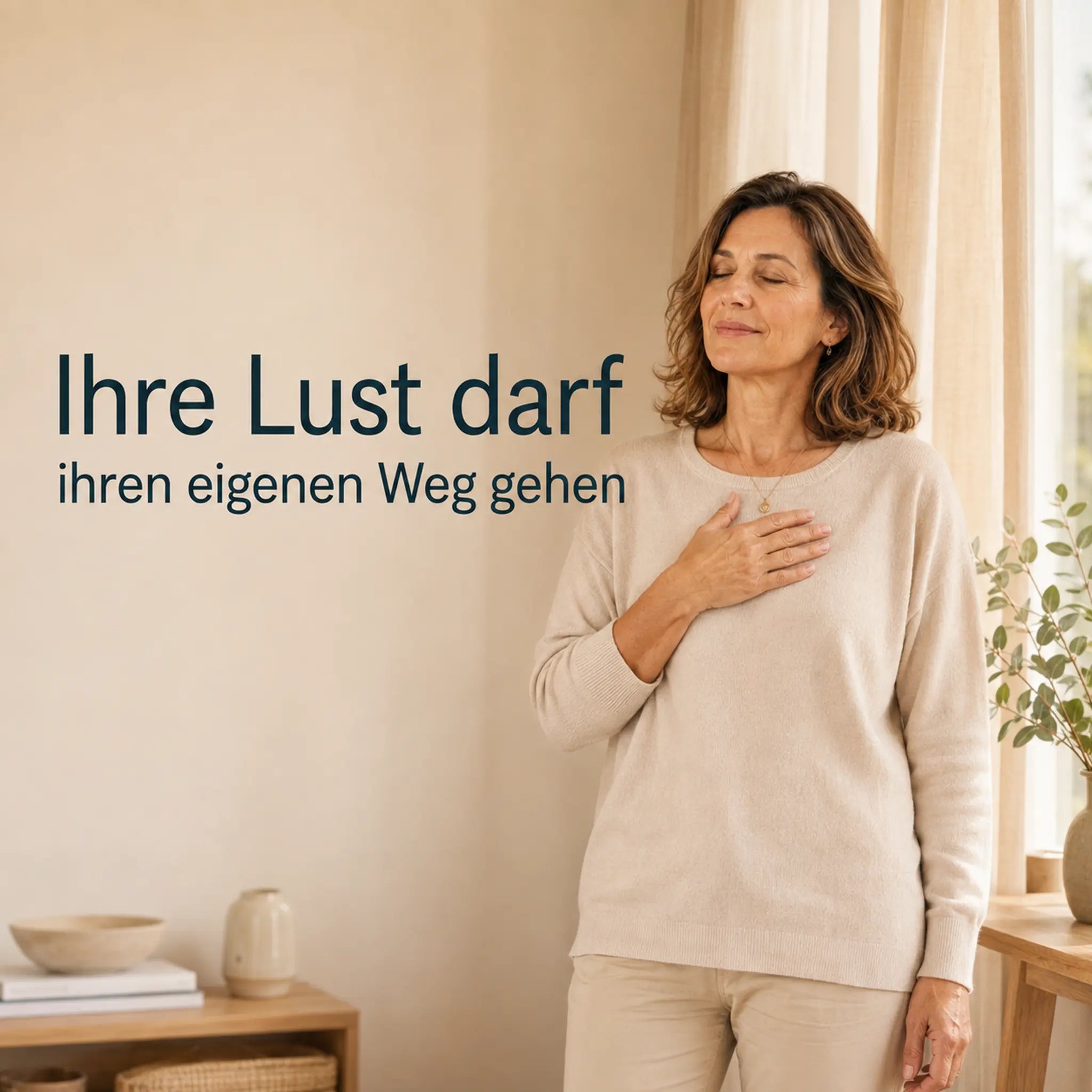 Frau spürt achtsam in sich hinein – ihre Lust darf ihren eigenen Weg gehen