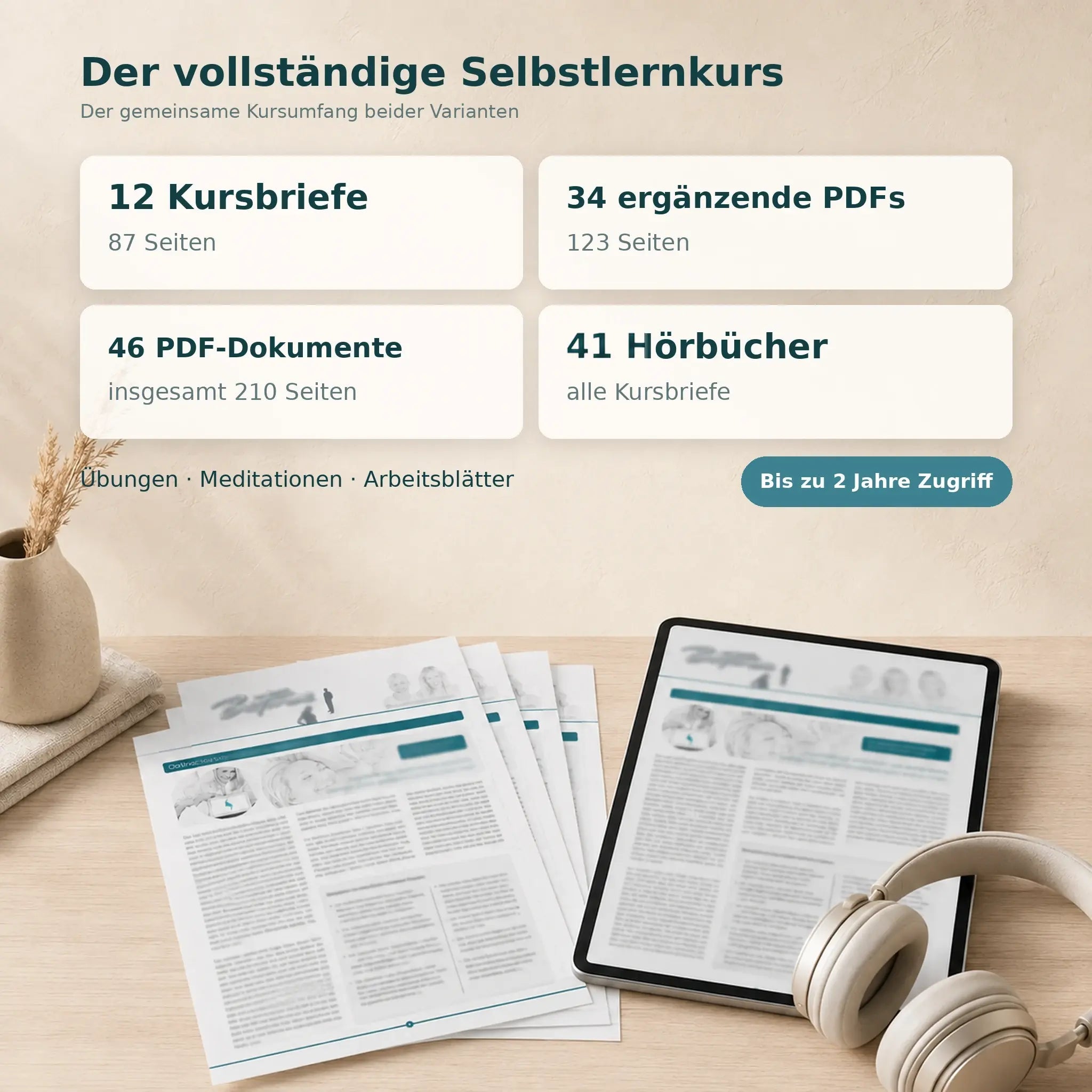 Vollständiger Selbstlernkurs mit 46 PDF-Dokumenten, 210 Seiten und 41 Hörbüchern