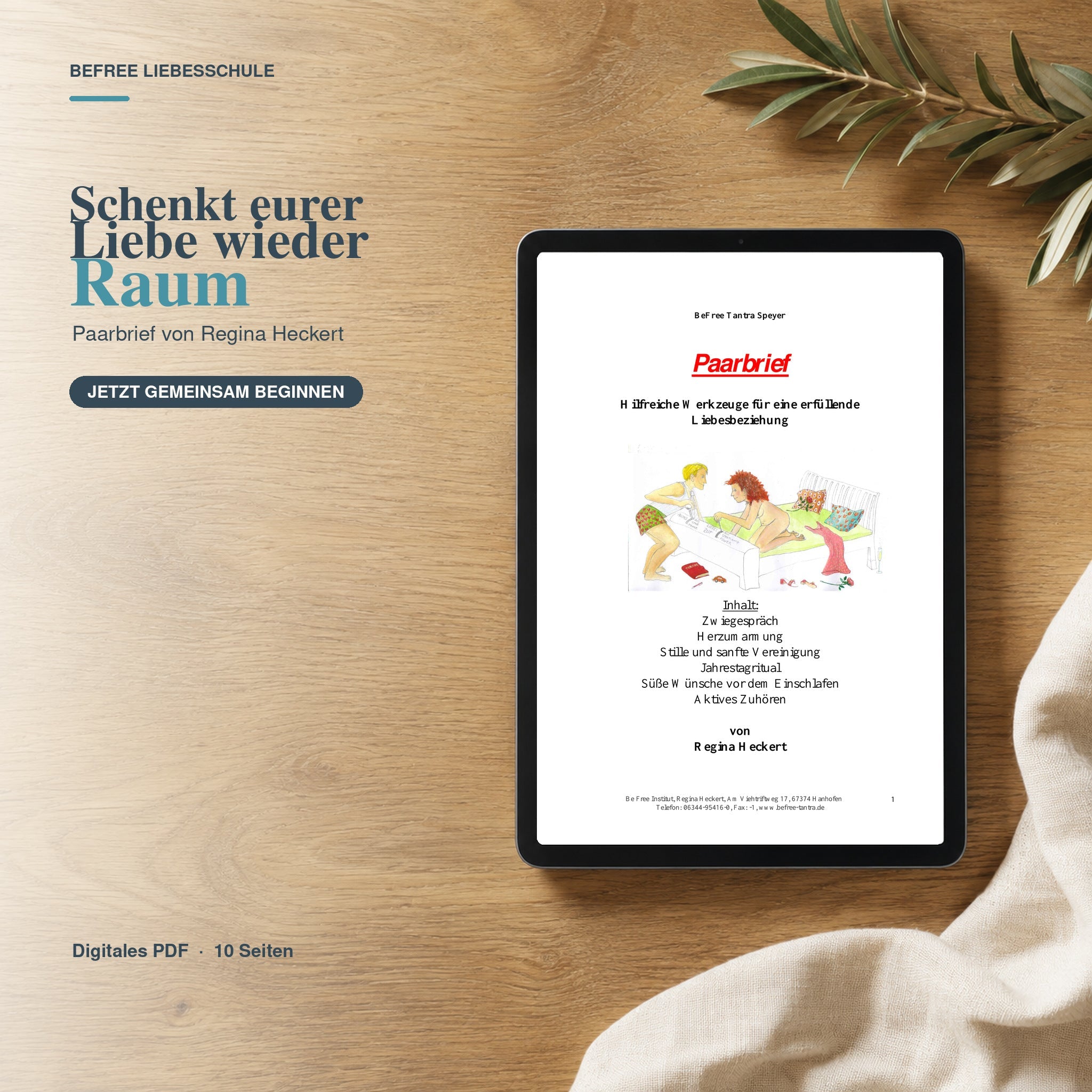 Digitaler Paarbrief auf einem Tablet in warmer natürlicher Wohnatmosphäre