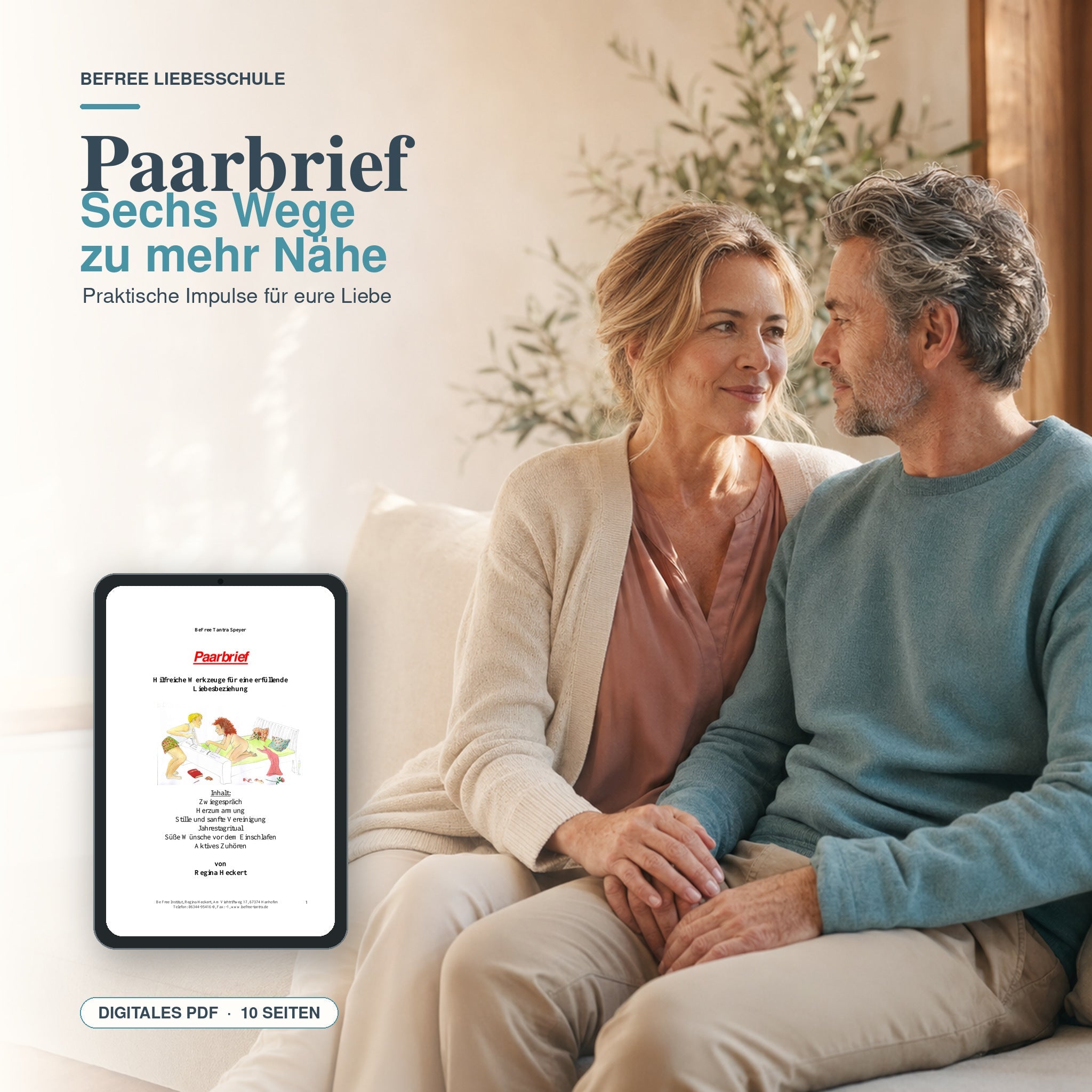 Paarbrief von Regina Heckert als digitales PDF mit sechs Übungen für mehr Nähe in der Partnerschaft