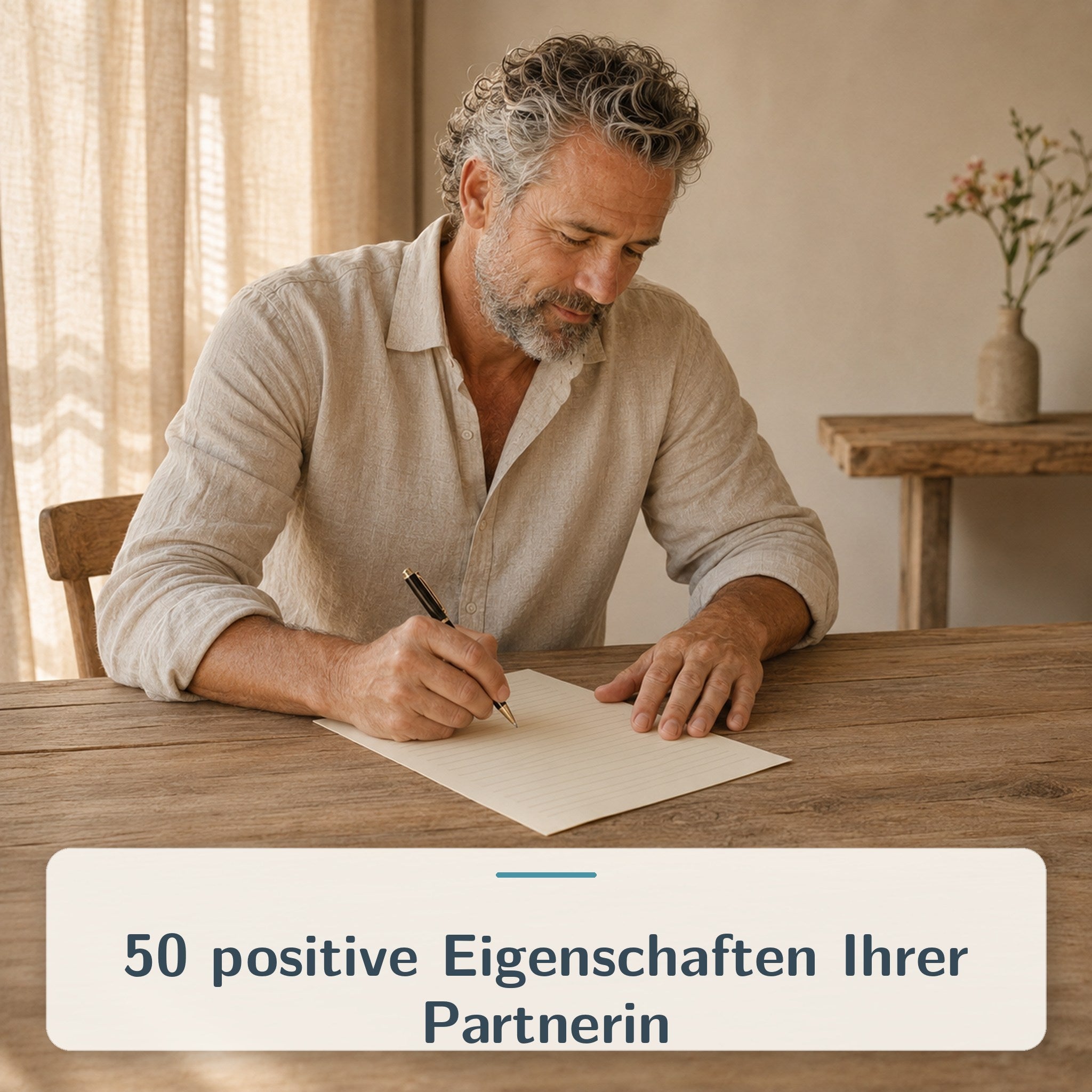 Mann notiert positive Eigenschaften seiner Partnerin
