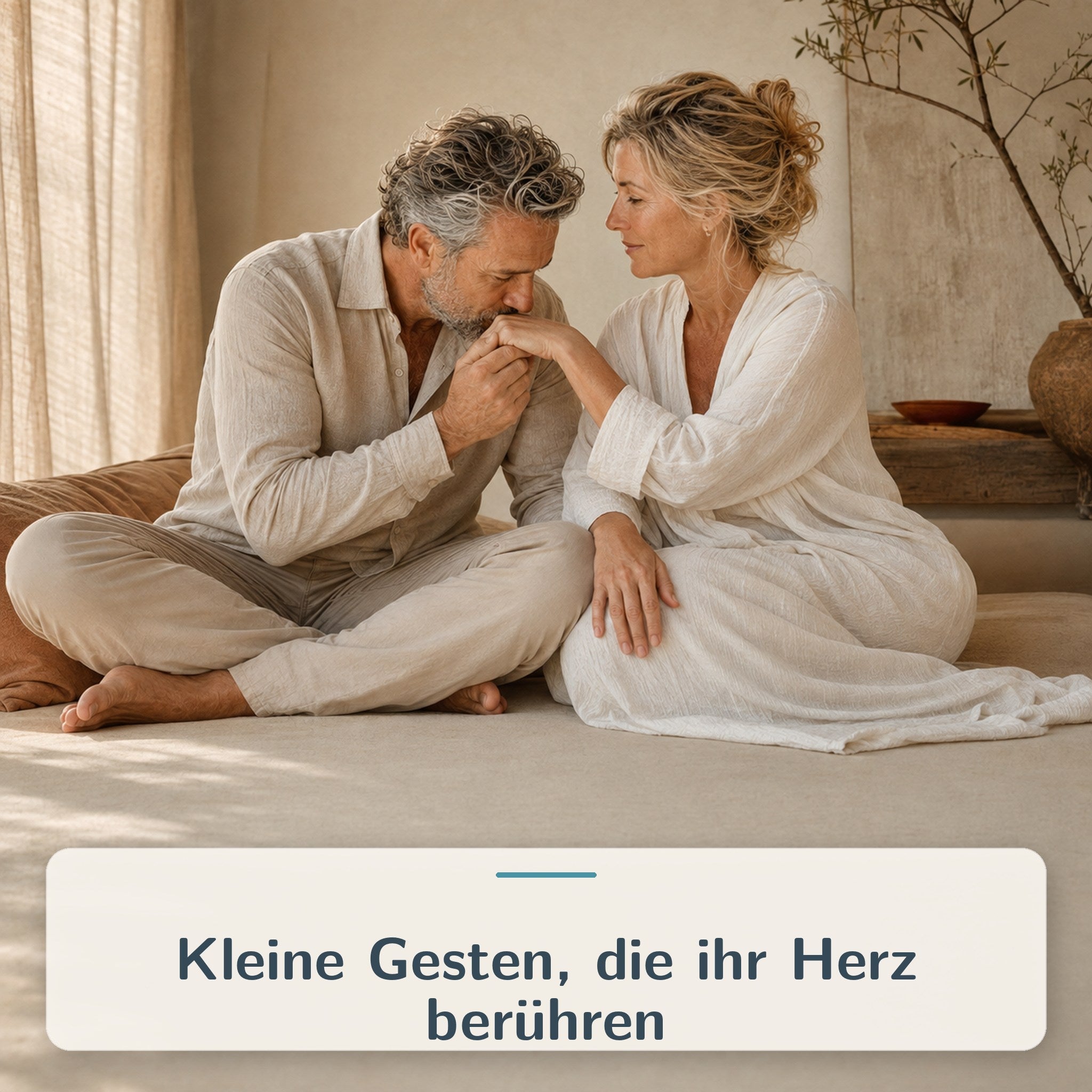 Mann schenkt seiner Partnerin einen achtsamen Handkuss