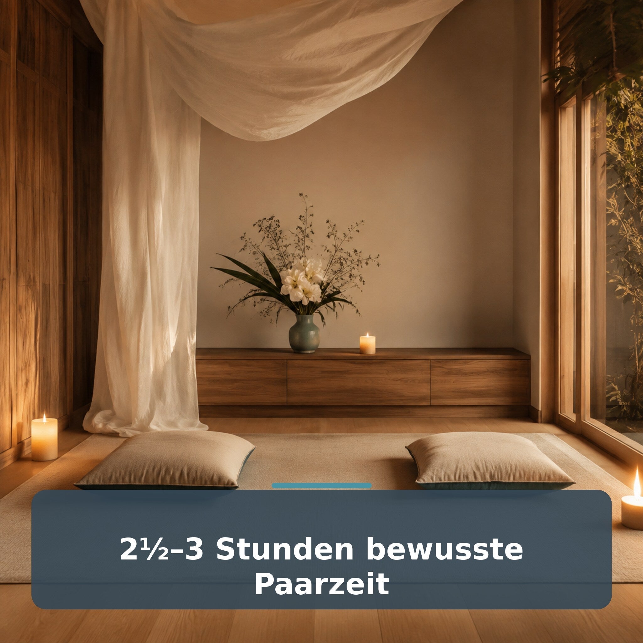 Vorbereiteter Ritualraum für zweieinhalb bis drei Stunden Paarzeit