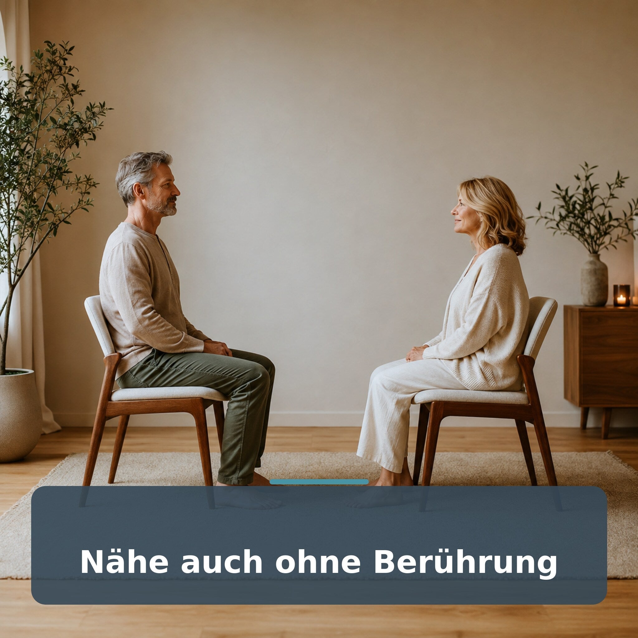 Paar sitzt sich bei einer Näheübung ohne Berührung gegenüber
