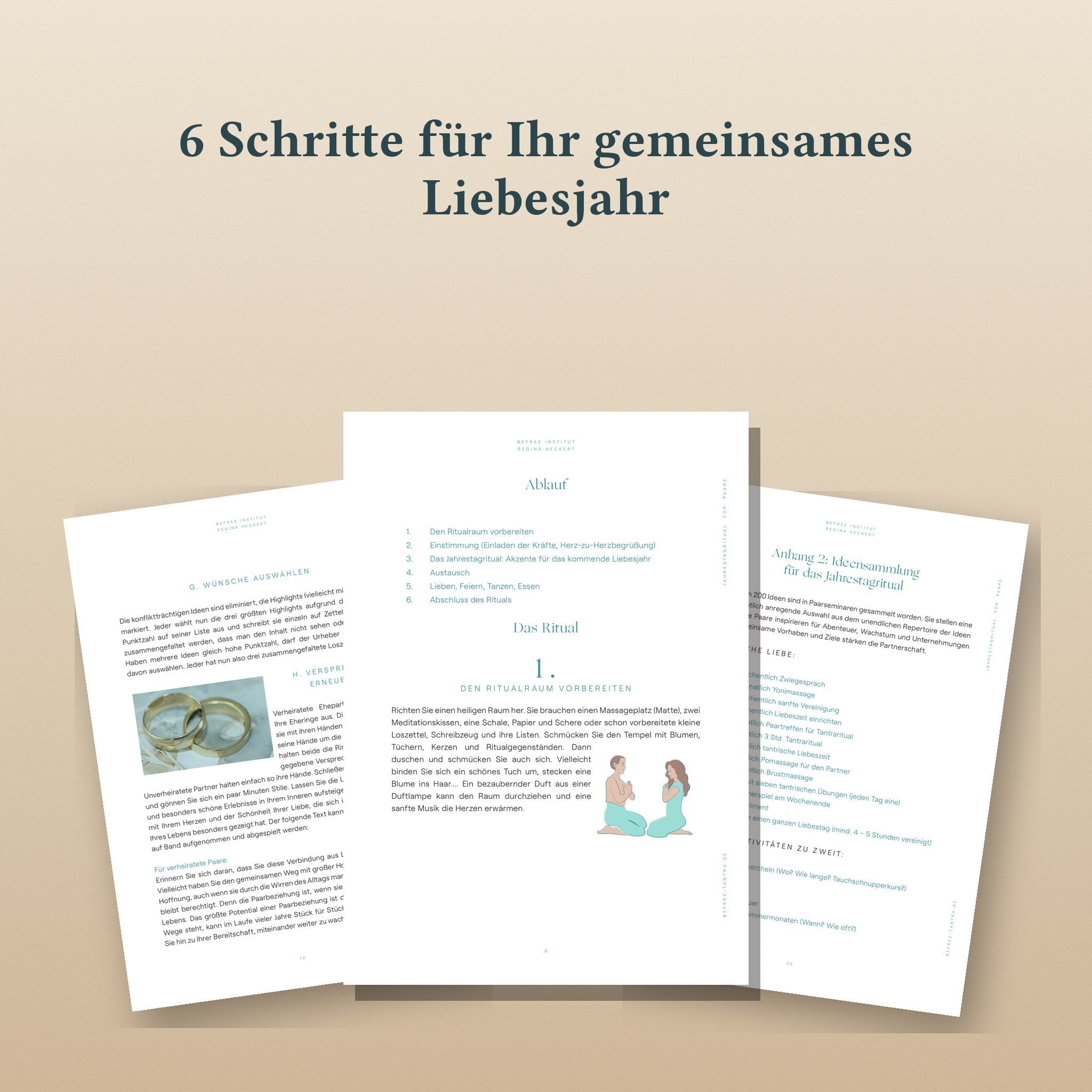 Geöffnete PDF-Anleitung mit sechs Schritten für das gemeinsame Liebesjahr
