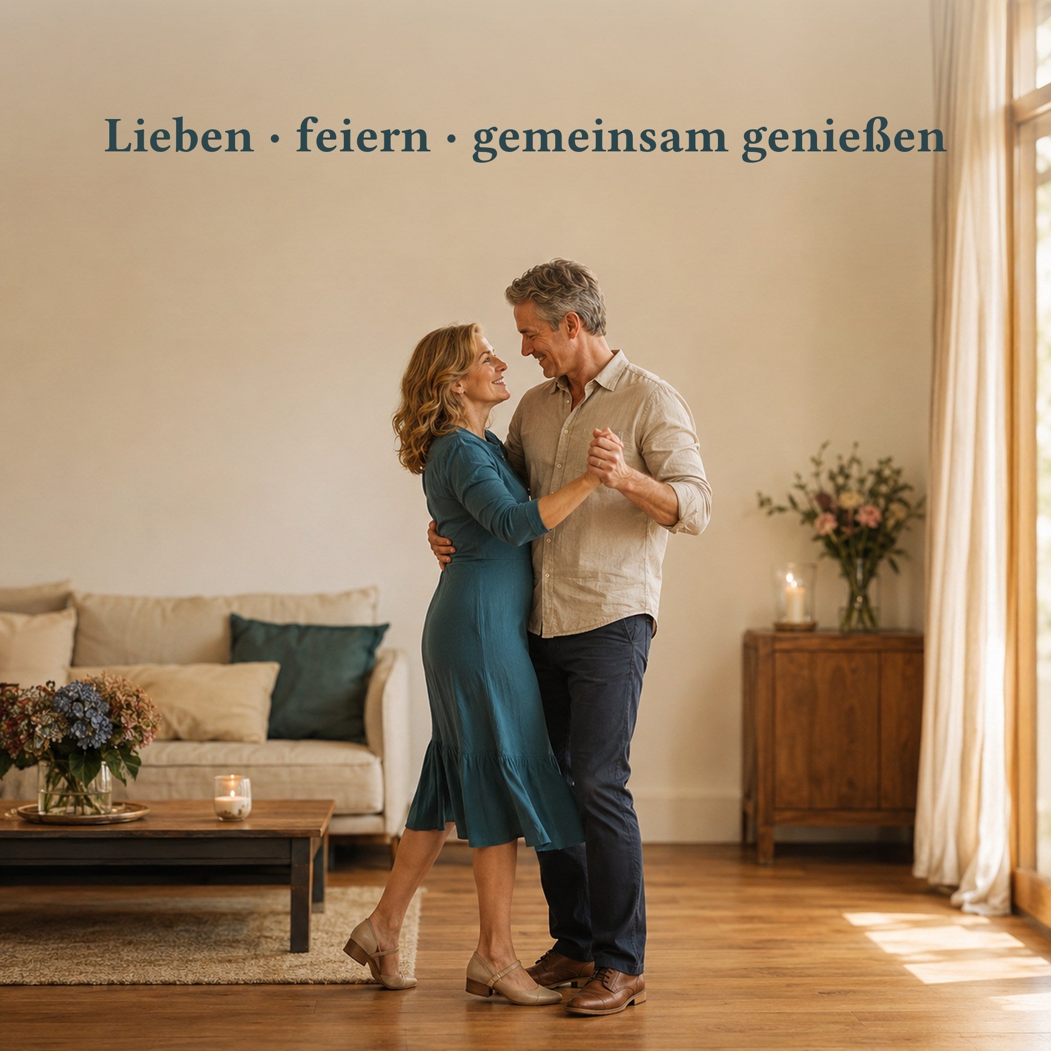 Paar feiert seinen Jahrestag mit Tanz und bewusster gemeinsamer Zeit
