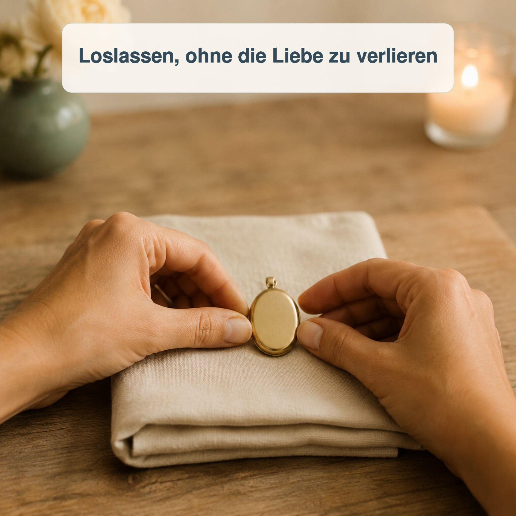 Hände legen ein Erinnerungsstück behutsam ab