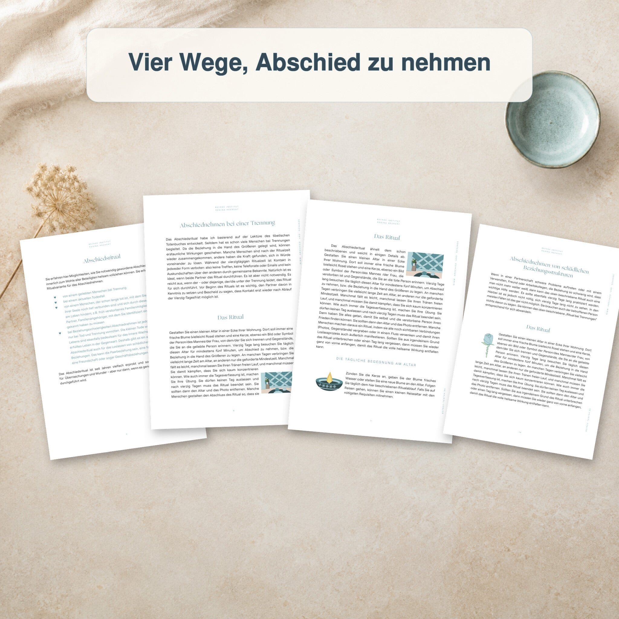 Geöffnete Seiten der bebilderten Anleitung zum Abschiednehmen