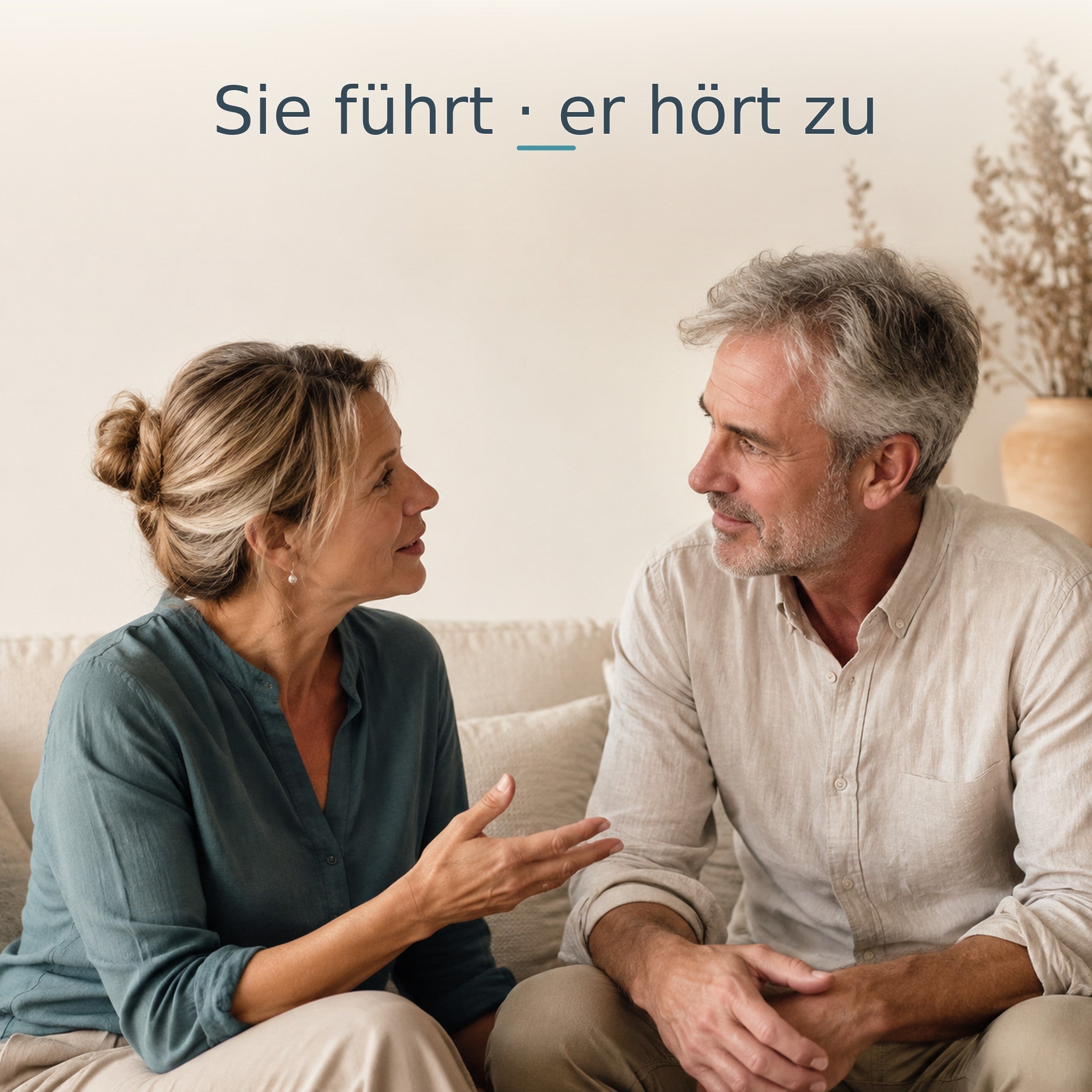Mann hört seiner Partnerin bei der Erklärung ihrer Wünsche aufmerksam zu