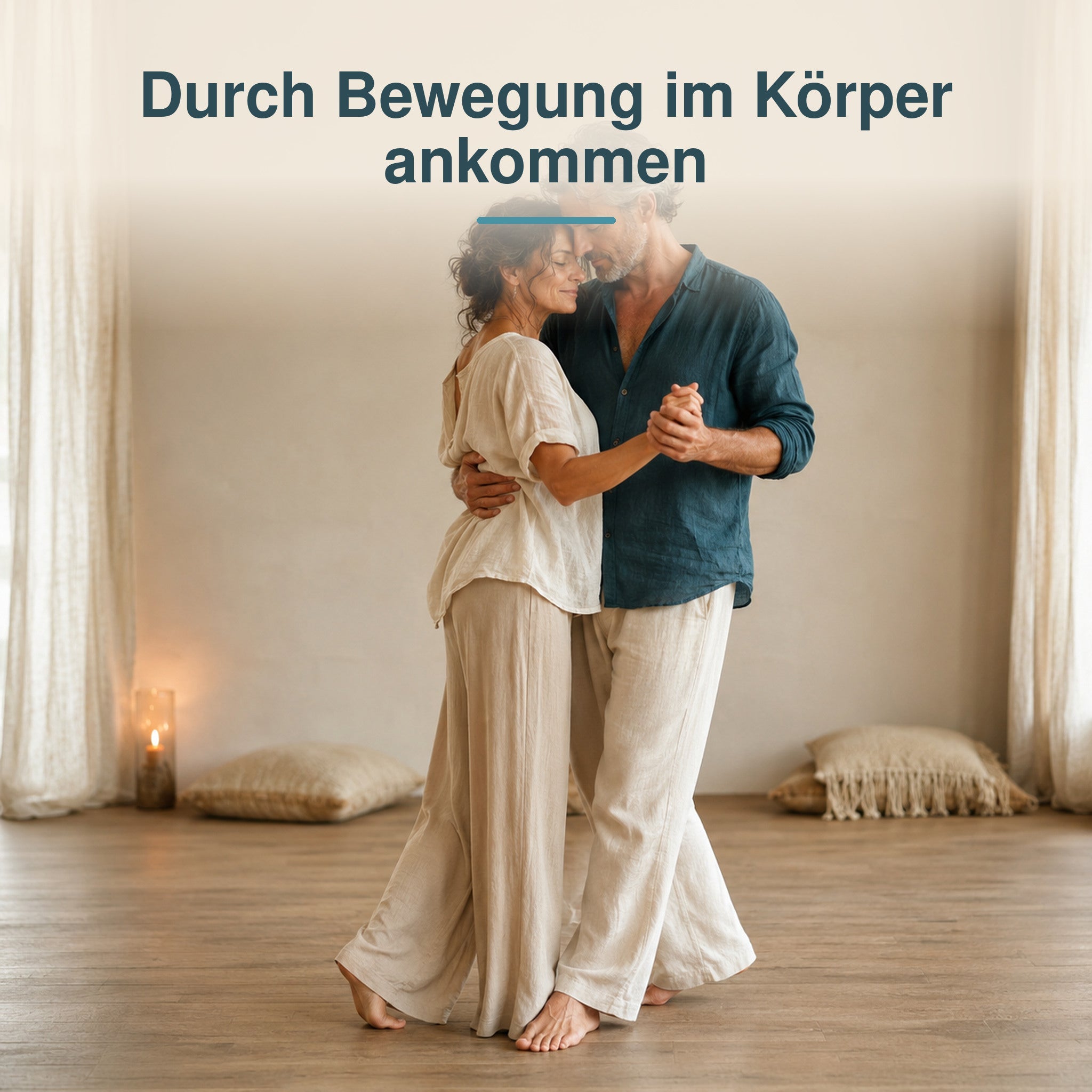 Bekleidetes Paar beim langsamen Tanzen in einem vorbereiteten Ritualraum