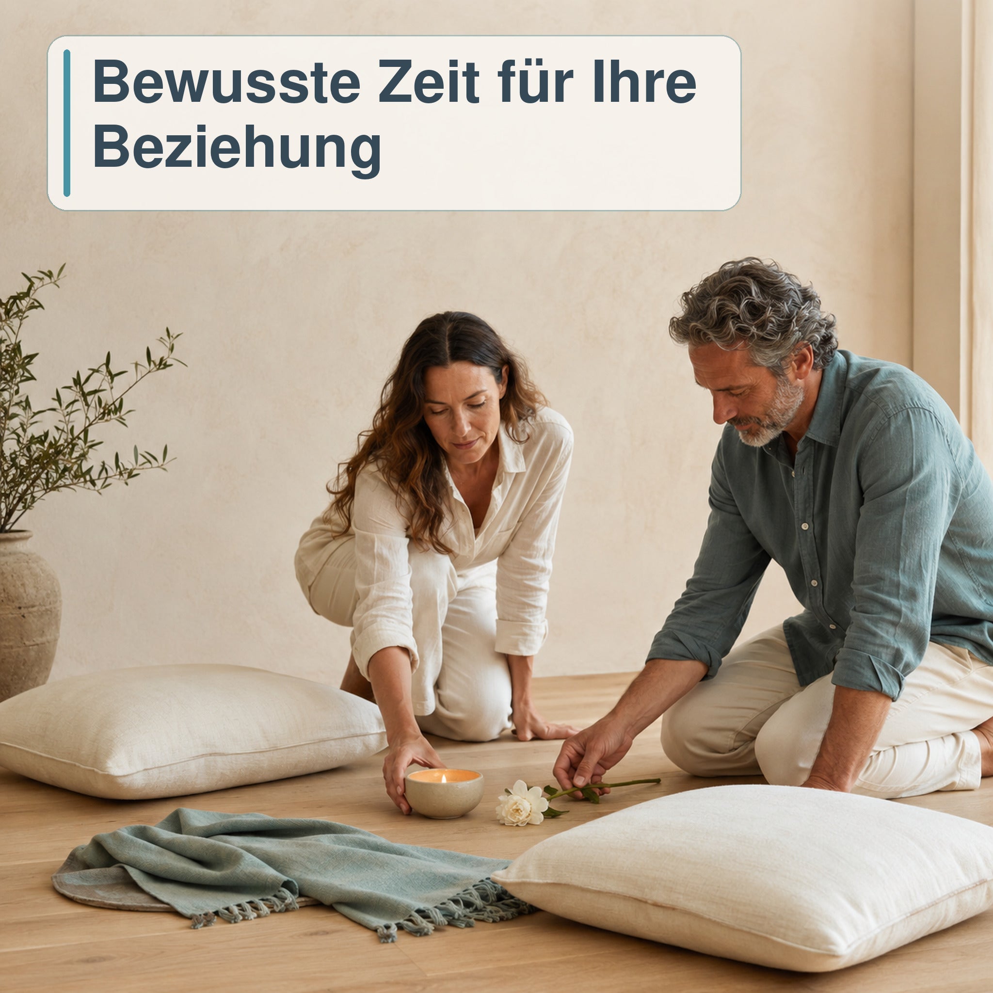 Paar bereitet gemeinsam einen warmen und geschützten Tantra-Ritualraum vor
