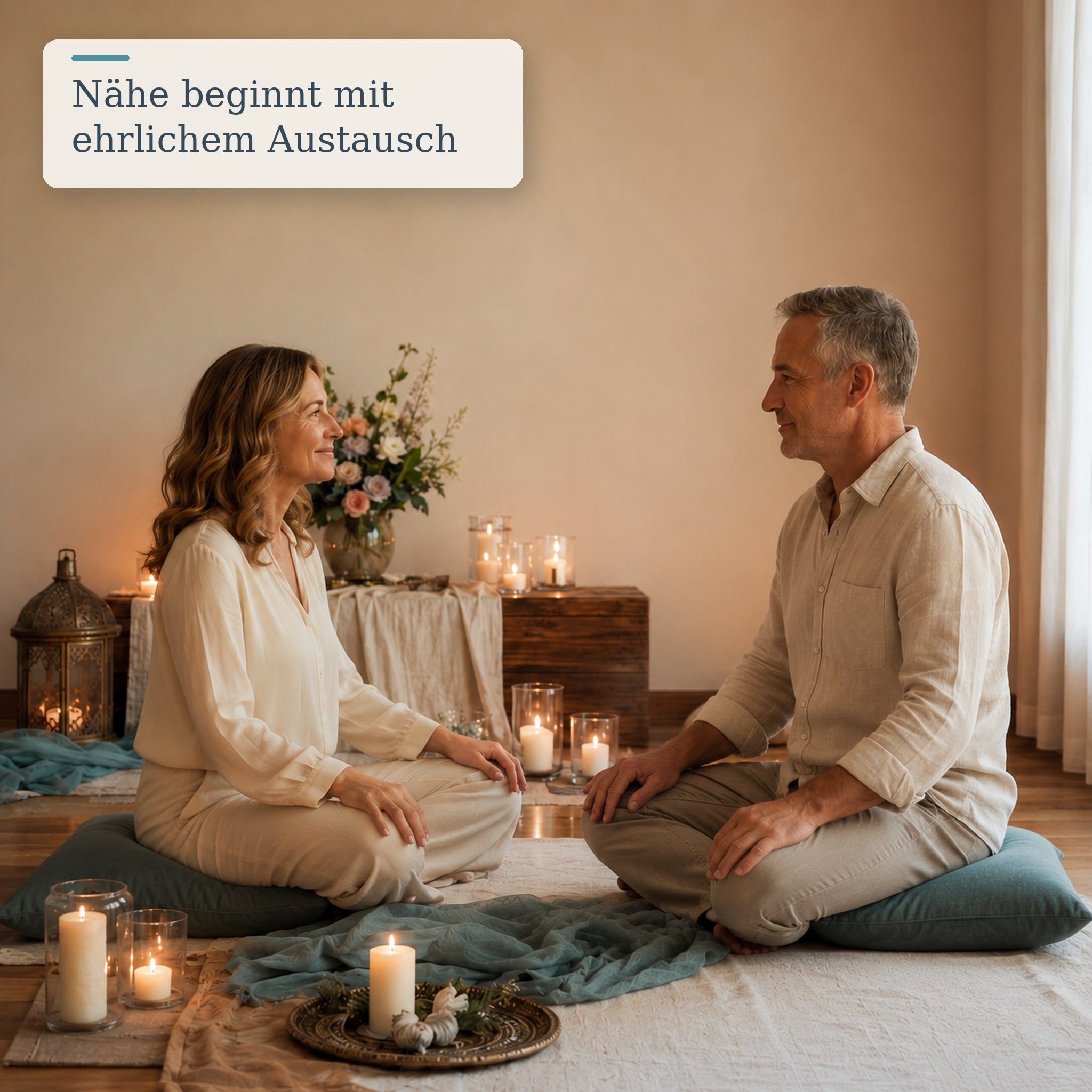 Paar begegnet sich in einem ruhigen und aufmerksamen Gespräch