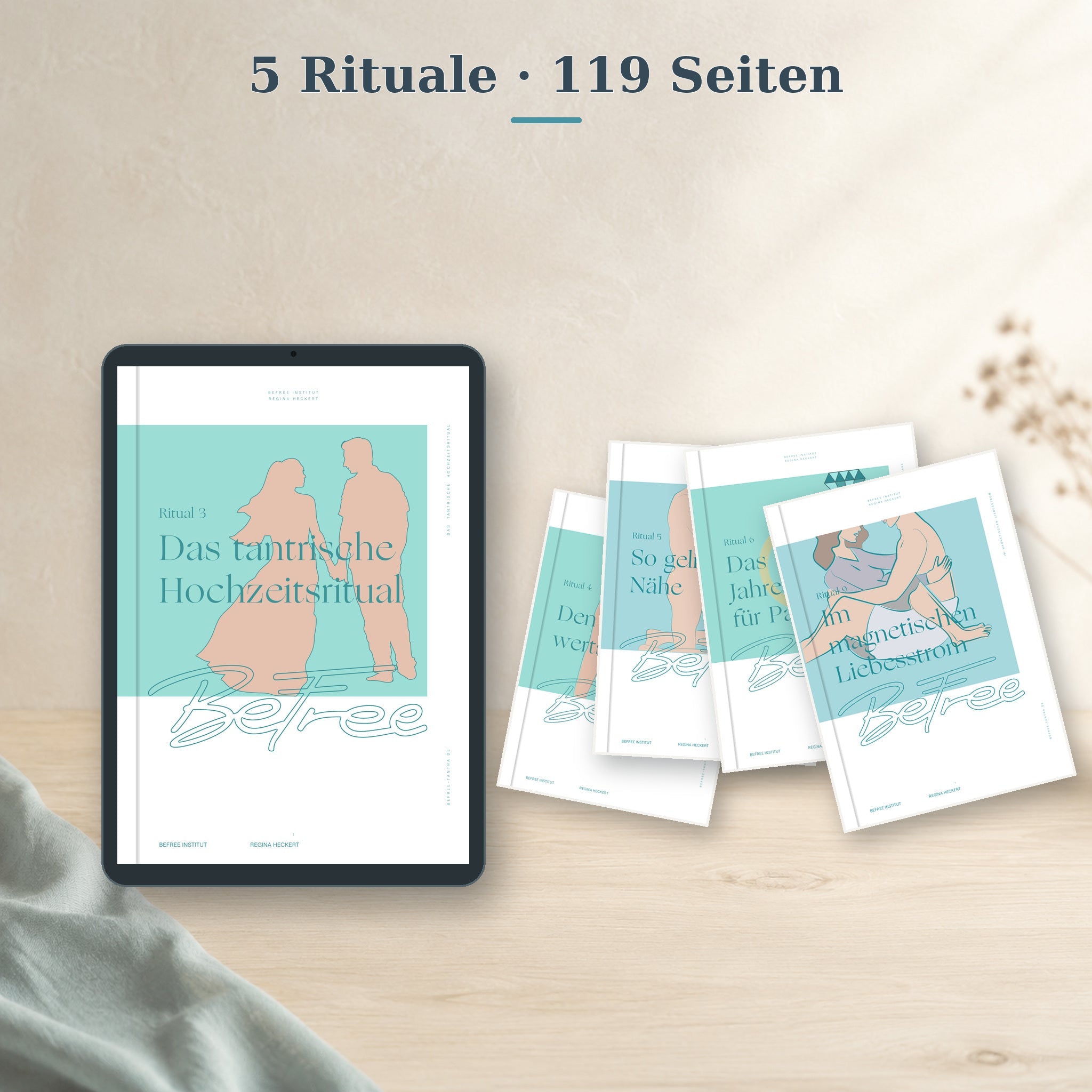 Fünf digitale Tantra-Rituale mit insgesamt 119 Seiten auf einem Tablet